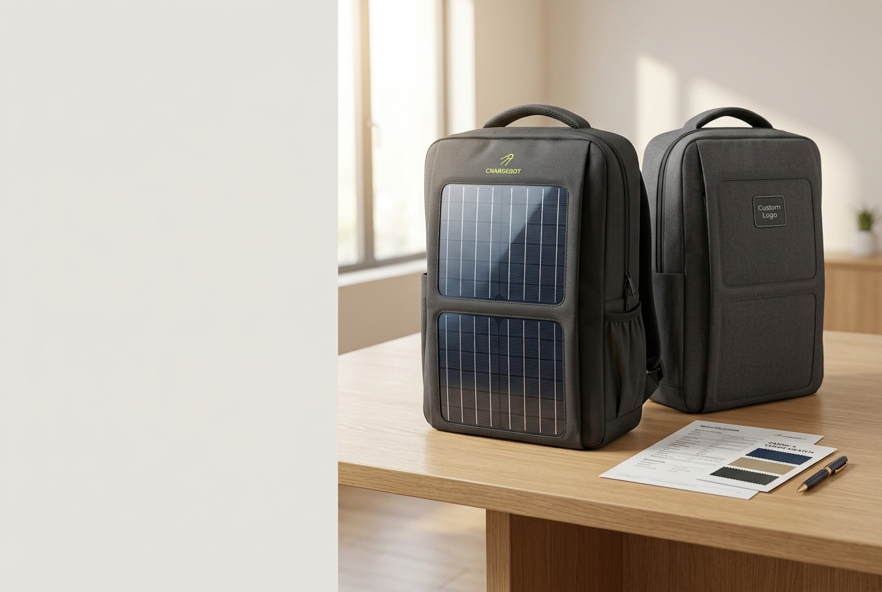 Custom-branded and solar-panel backpack options support tailored wholesale programmes
